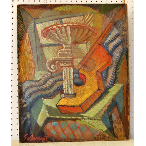 1805 - Schmit (French Cubist School) - Guitar and Urn (1950), oil on board, signed below and dated verso, 4... 