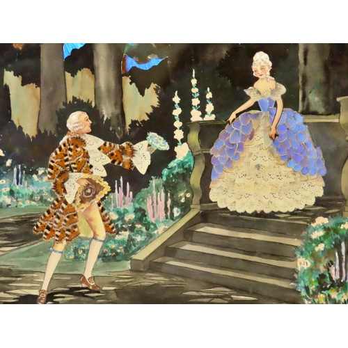 1810 - Spaj Atkinson (b.1899) A watercolour enhanced with butterfly wings depicting a gentleman handing a l... 