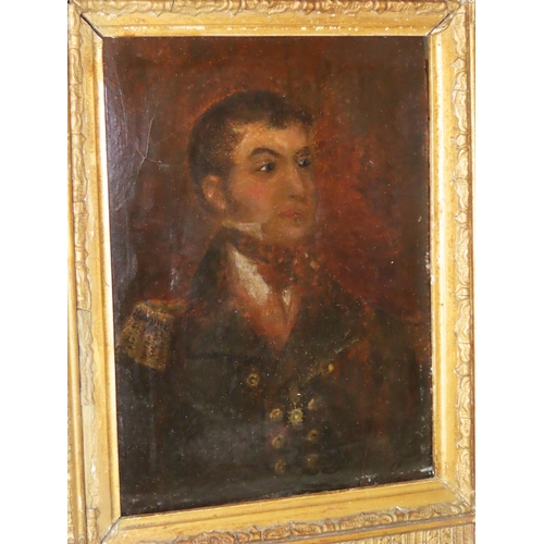 1816 - 19th Century School - Portrait of an Officer, quarter-length, oil on board, 15 x 20 cm, in a moulded... 