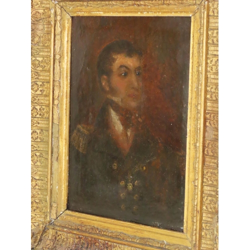 1816 - 19th Century School - Portrait of an Officer, quarter-length, oil on board, 15 x 20 cm, in a moulded... 