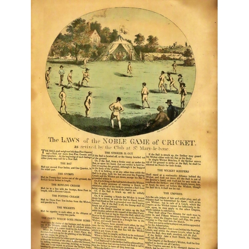 1817 - F. Vigurs for John Wallis - 'Laws of Cricket as Revised by the Club at St Mary-le-bone', hand-colour... 