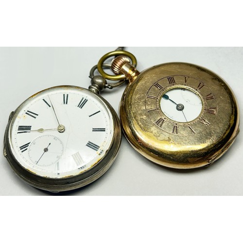 421 - A gold plated pocket / fob watch, the enamelled dial with black Roman numerals and subsidiary second... 