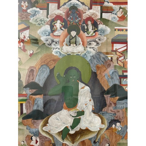 1906 - A 20th century Tibetan Thangka depicting the poet Milarepa, polychrome pigments on textile, with an ... 