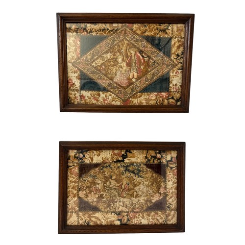 1944 - Two late 19th/early 20th century textile panels, being a copy of stump work with gold and silver thr... 