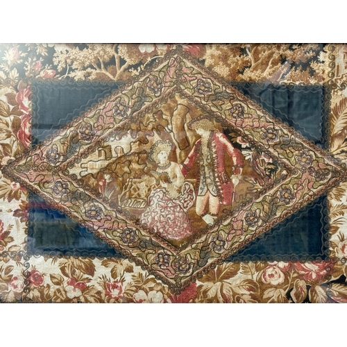 1944 - Two late 19th/early 20th century textile panels, being a copy of stump work with gold and silver thr... 