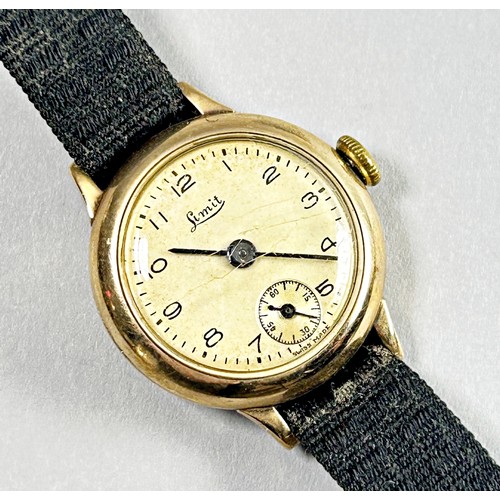 428 - A vintage Limit gold cased wristwatch, the champagne dial with subsidiary seconds dial and black Rom... 