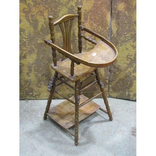 1326 - A vintage dolls metamorphic highchair, together with a miniature tea trolley (2)