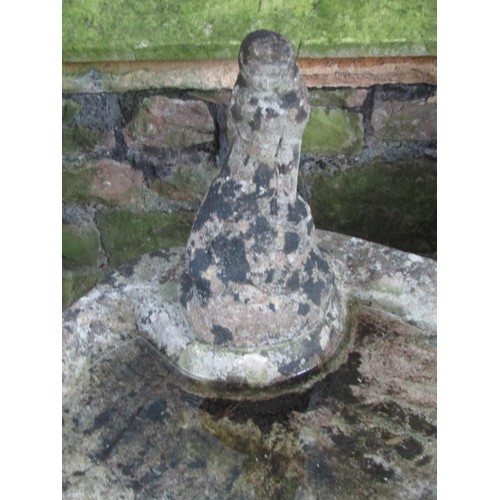 1013 - A weathered cast composition stone shell shaped bird bath with mermaid surmount and associated base,... 