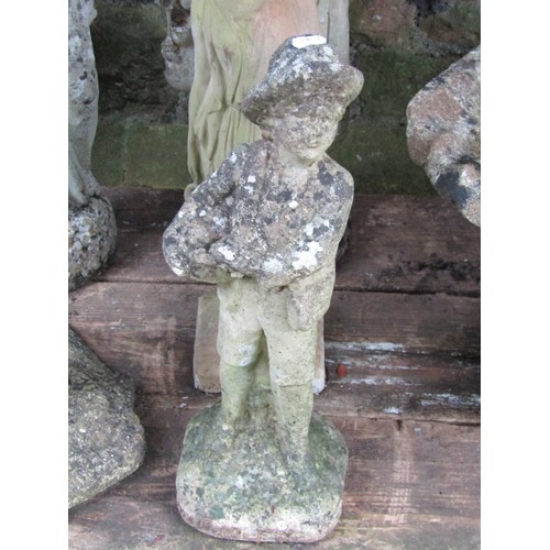 1013 - A weathered cast composition stone shell shaped bird bath with mermaid surmount and associated base,... 