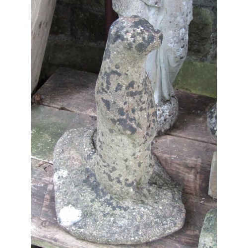 1013 - A weathered cast composition stone shell shaped bird bath with mermaid surmount and associated base,... 