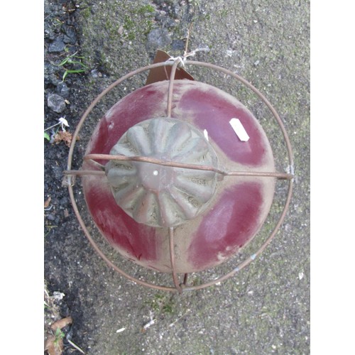 1045 - A vintage copper marine lamp with encased ruby glass shade, 34 cm high, together with a small vintag... 