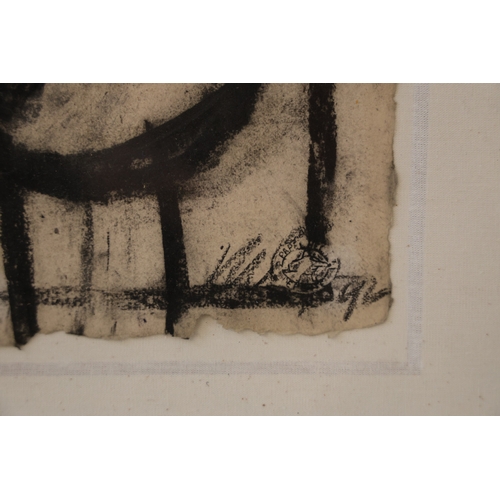 1830 - A 20th century figurative charcoal study on handmade paper, indistinctly signed a dated 1992 with a ... 