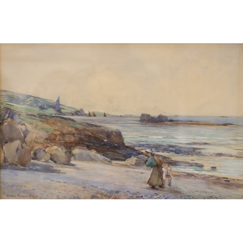 1842 - David Fulton (1848-1930) - Woman and child beachcombing, signed lower left, watercolour, 33 x 51 cm,... 