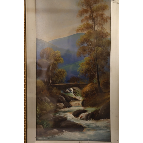 1865 - Leslie Philips - A pair of early 20th century woodland scenes with rushing streams, oil on board, bo... 