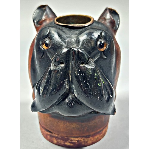 419 - A 19th century carved wood Black Forest inkwell in the form of a Boxer dog