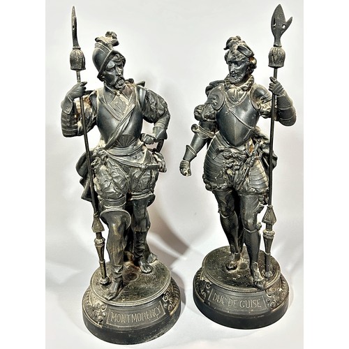 579 - A pair of 19th century French spelter figures - Duke of Guise and Montmorency, both in military cost... 