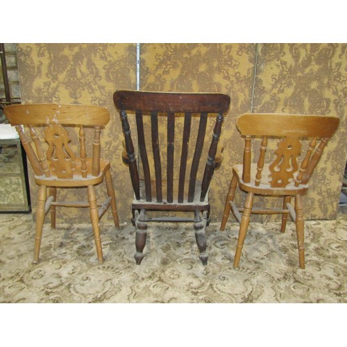 1210A - Late 19th century Windsor stained elm and beechwood armchair, together with a pair of modern Windsor... 