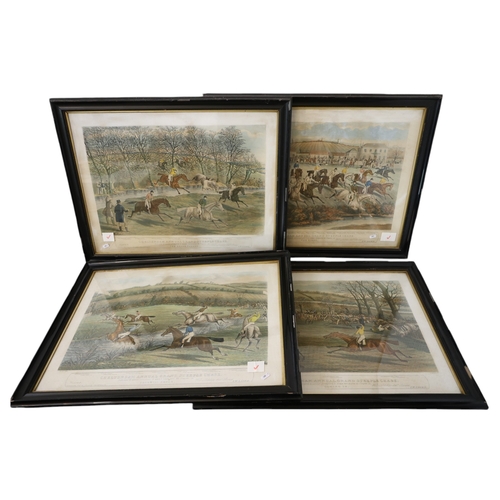 1936 - After Charles Hunt (1803-1877) - 'Cheltenham Annual Grand Steeple Chase', plates 1-4, hand-coloured ... 