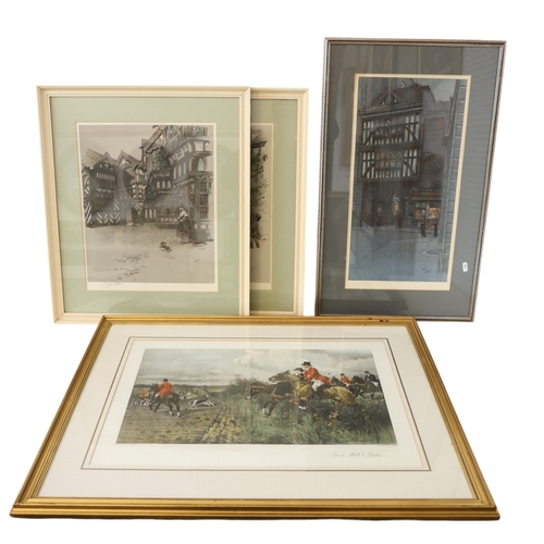 1940 - Four framed prints to include: Cecil Aldin (1870-1935) - Three colour prints of street scenes all si... 