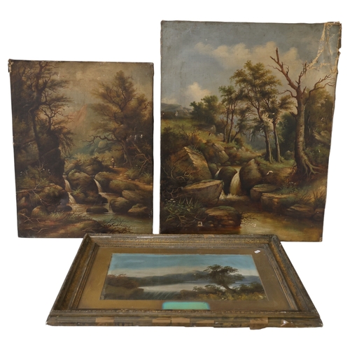 1942 - Three early 20th century British landscape paintings, to include two woodland scenes and a lake view... 