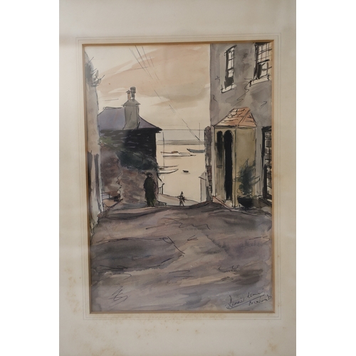 1930 - Two 20th century paintings to include: Dennis James - 'Brixham' (1951), pen and ink, signed and date... 