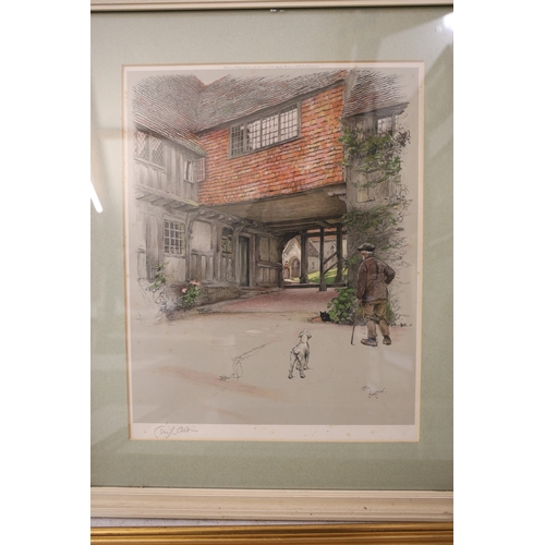 1940 - Four framed prints to include: Cecil Aldin (1870-1935) - Three colour prints of street scenes all si... 