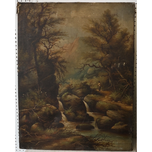 1942 - Three early 20th century British landscape paintings, to include two woodland scenes and a lake view... 