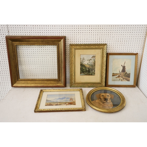 1919 - A group of framed paintings and other items to include: A gouache of bluebells in the woods signed F... 