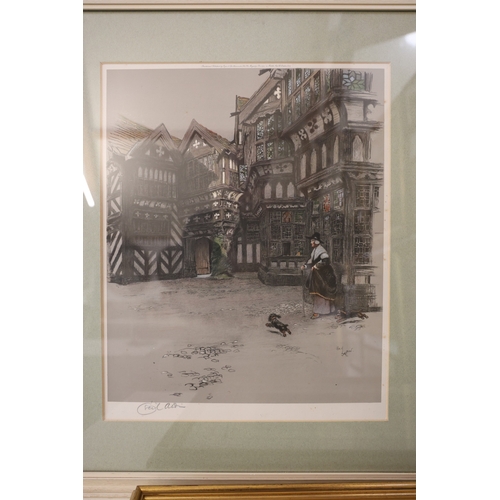 1940 - Four framed prints to include: Cecil Aldin (1870-1935) - Three colour prints of street scenes all si... 