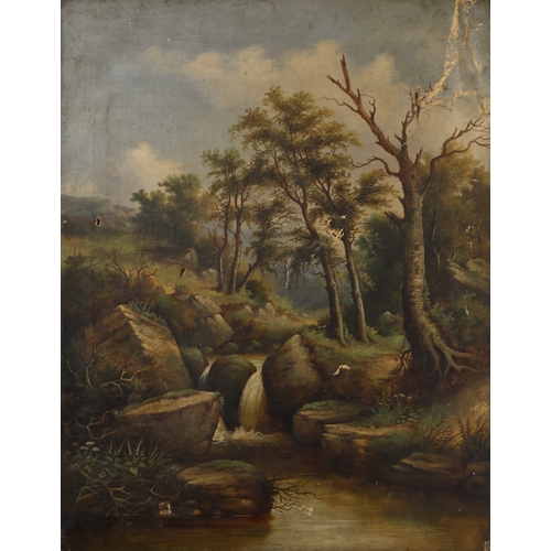 1942 - Three early 20th century British landscape paintings, to include two woodland scenes and a lake view... 