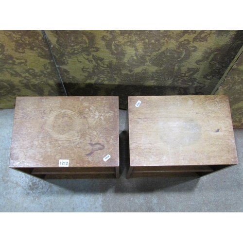 1212 - A pair of small low vintage well made oak bedside tables with open fixed shelves and exposed jointed... 