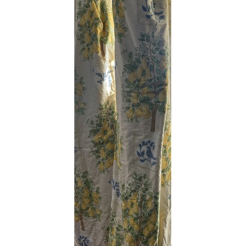 754 - A pair of good quality lined curtains in a Lemon Tree & Bluebird pattern - 220cm long x 400cm wide