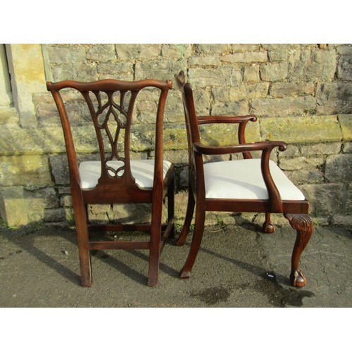 1390 - A fine quality set of six Chippendale style mahogany dining chairs with carved gothic tracery backs ... 