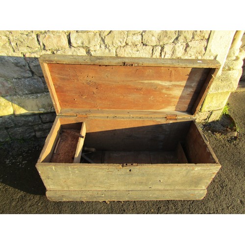 1204 - An antique stained pine seaman's type chest with hinged lid 47 cm high x 110 cm x 48 cm, together wi... 