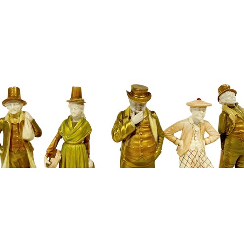 60 - A group of five Royal Worcester blush ivory characters, John Bull, Welsh and Scottish costume, etc, ... 