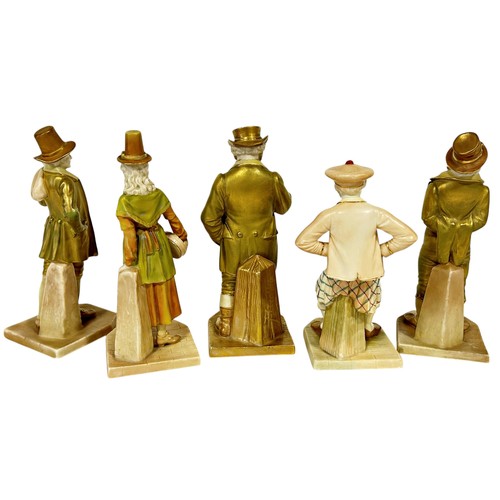 60 - A group of five Royal Worcester blush ivory characters, John Bull, Welsh and Scottish costume, etc, ... 