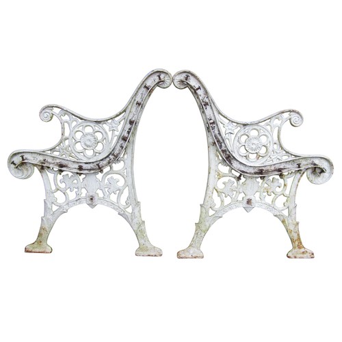 1008 - Pair of heavy gauge  cast iron bench ends with painted finish and decorative pierced detail