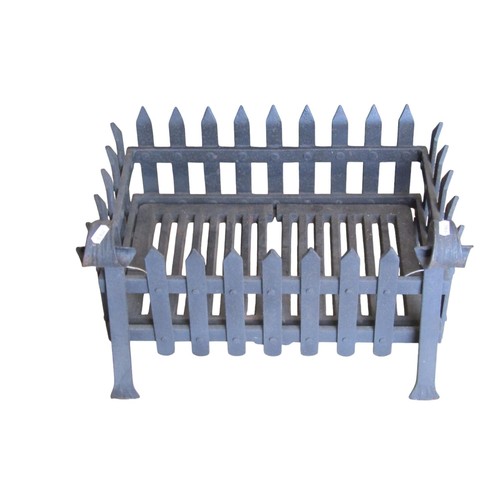 1027 - A rectangular cast iron fire basket together with an accompanying cast iron fire back and hood (3)