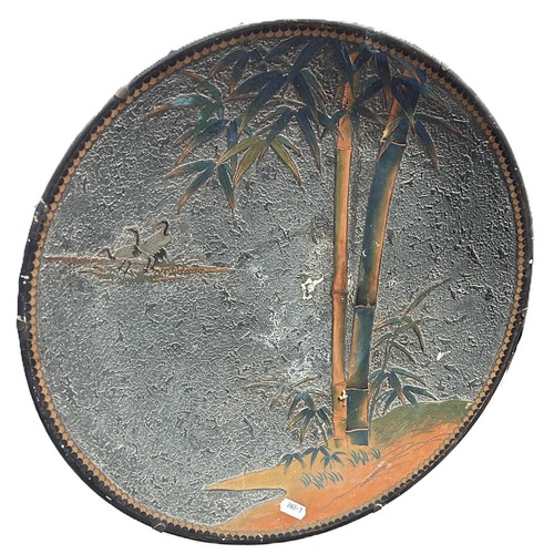 77 - A Japanese Satsuma export earthenware dish decorated with warrior and landscape detail, together wit... 