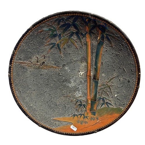 77 - A Japanese Satsuma export earthenware dish decorated with warrior and landscape detail, together wit... 