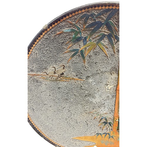 77 - A Japanese Satsuma export earthenware dish decorated with warrior and landscape detail, together wit... 