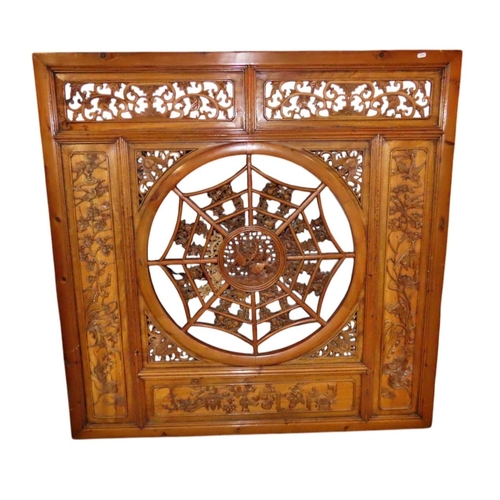 1042 - A large square Eastern hanging wall panel with carved detail, 131 cm square