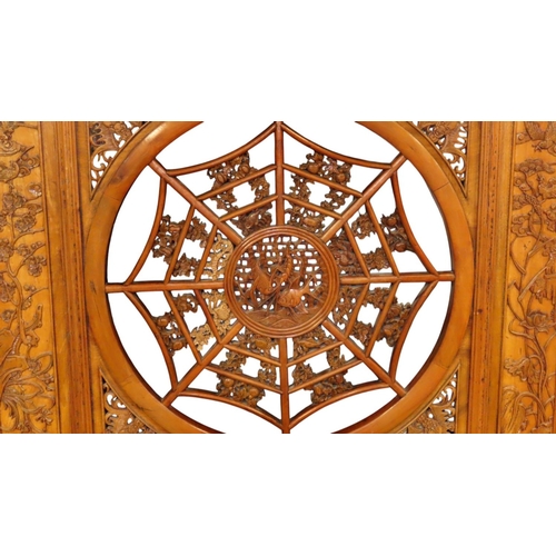 1042 - A large square Eastern hanging wall panel with carved detail, 131 cm square