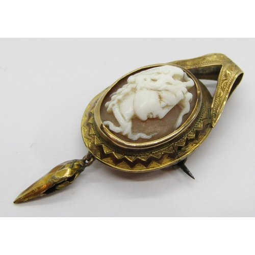 308 - Group of cameo jewellery comprising an antique 9ct ring depicting a classical lady, size L, 3.9g, a ... 