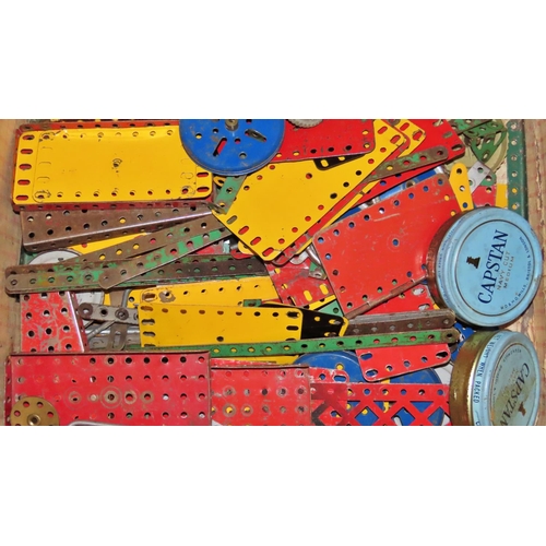 771 - A collection of Meccano in a small trunk together with a box of board games - snakes & ladders, ches... 