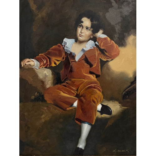 1894 - Two 20th century oil paintings: After Sir Thomas Lawrence - 'The Red Boy' reproduction painting sign... 