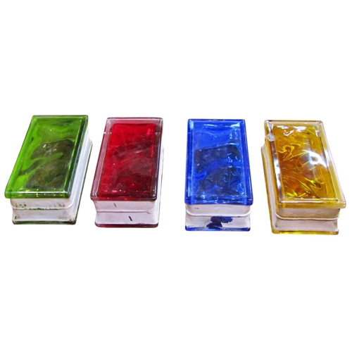 1055 - 52 reclaimed moulded glass bricks including coloured examples, 8cm high x 24cm x 12cm (each)