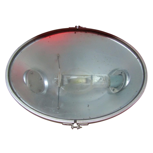 1058 - Four vintage alloy and steel oval dome shaped light fittings, 53cm x 43cm