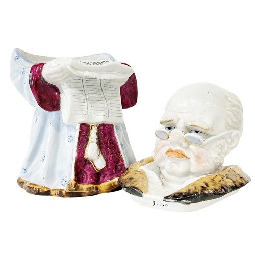 21 - A 19th century continental novelty figurative porcelain tobacco jar in the form of a robed character... 