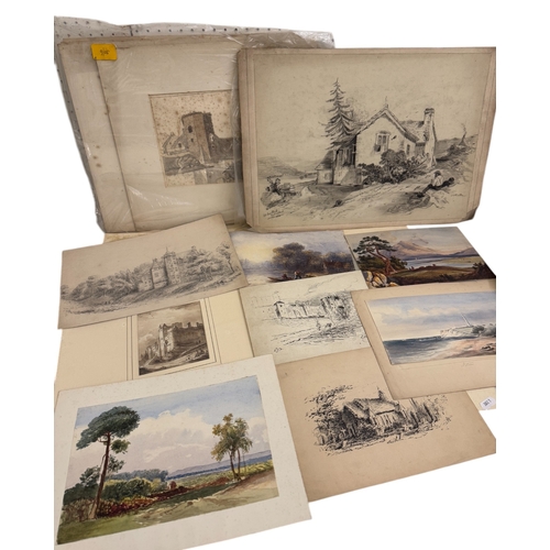 2005 - A large group of 18th and 19th century drawings and watercolours of country scenes, landscapes and r... 